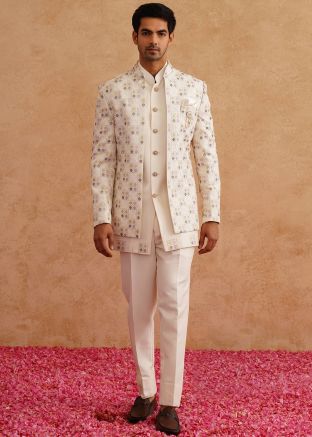 Cream Embroidered Indo Western Sherwani
