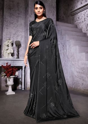Black Stone Work Saree With Blouse 