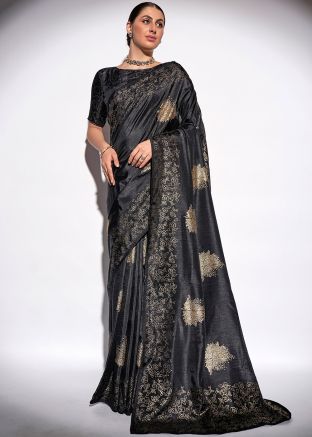 Black Foil Print Georgette Saree