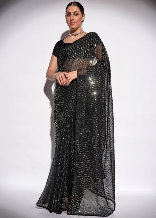 Black Sequins Embellished Georgette Saree