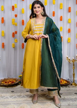 Readymade Yellow Laced Pant Suit Set