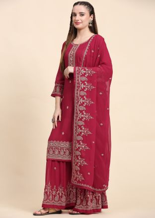 Pink Georgette Embroidered Gharara Suit Set