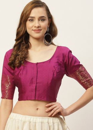 Round Neck Brocade Blouse Magenta