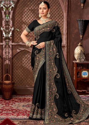 Black Embroidered Chiffon Saree