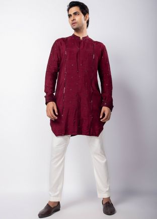 Maroon Hand Work Embroidered Kurta Pajama
