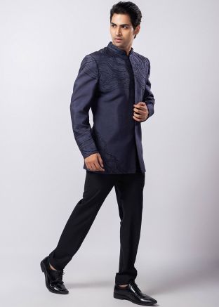 Blue Embroidered Bandhgala Jodhpuri Suit