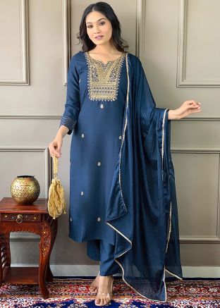 Blue Embroidered Salwar Suit Set