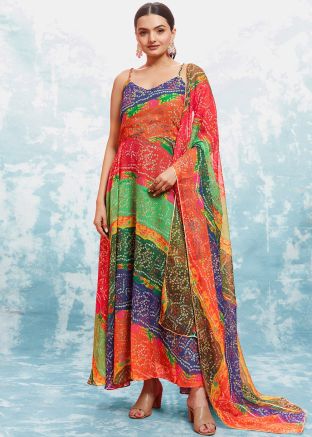 Multicolored Bandhej Print Georgette Readymade Suit